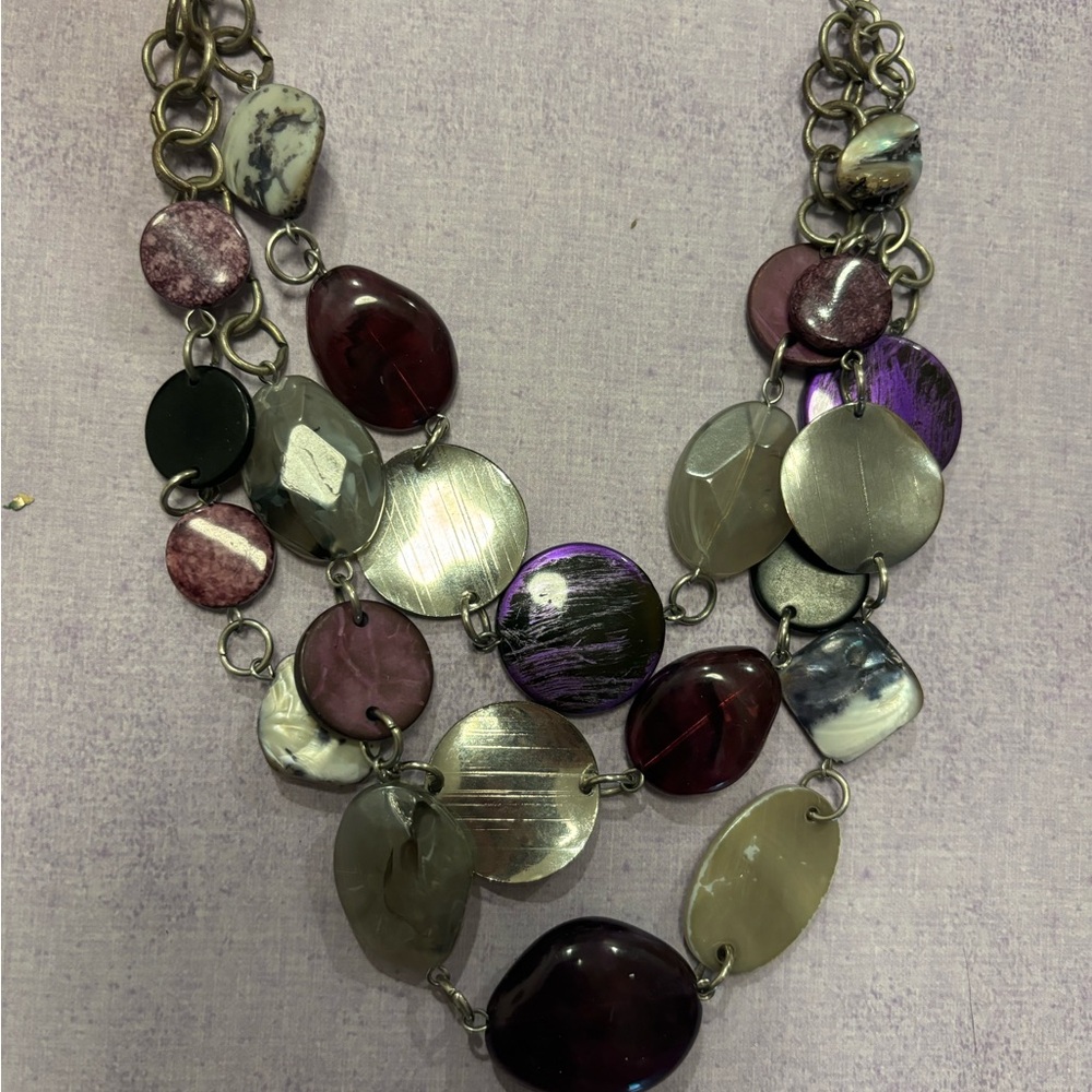Vintage Retro Necklace Boho Fashion Purple Silver Dangle Crystals